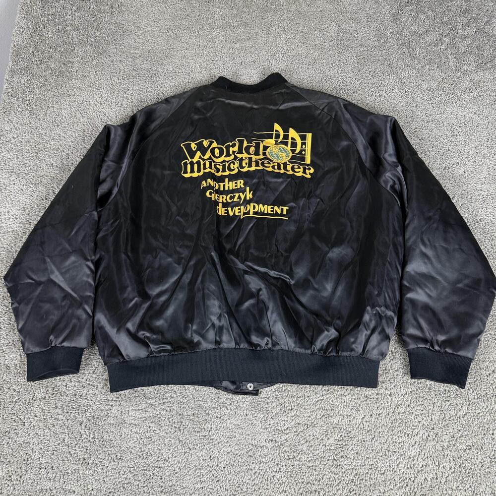 Vintage Aristo Jac Jacket Mens XL Black World Music Theater Satin Bomber 90s